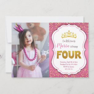 Dourada Confetti Princesa 4.o Convite de Aniversá