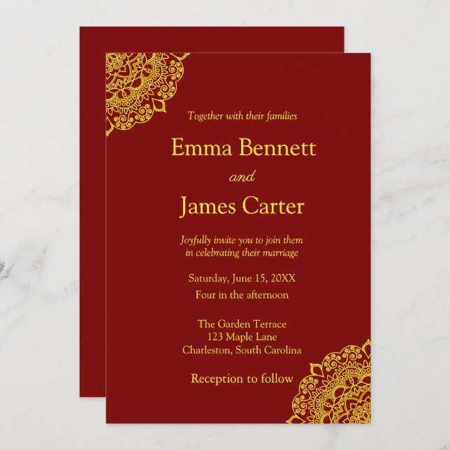 Dourada convocação de casamento mandala (Frente/Verso)