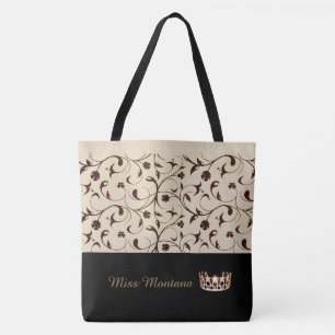 Dourada Coroa de Tote Bag Beige & Brown Scrolls