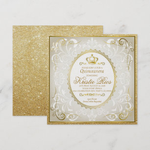 Dourada Coroa, Elegante, Convite Quinceanera