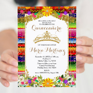 Dourada Coroa México Convite Floral Quinceañera