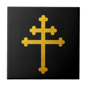 Dourada Cruz de Lorena em Preto/Cristão