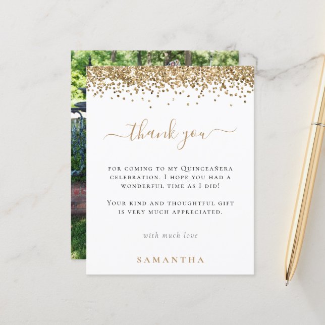 Dourada do orçamento Foto Glitter Quinceanera Obri (Frente/Verso In Situ)