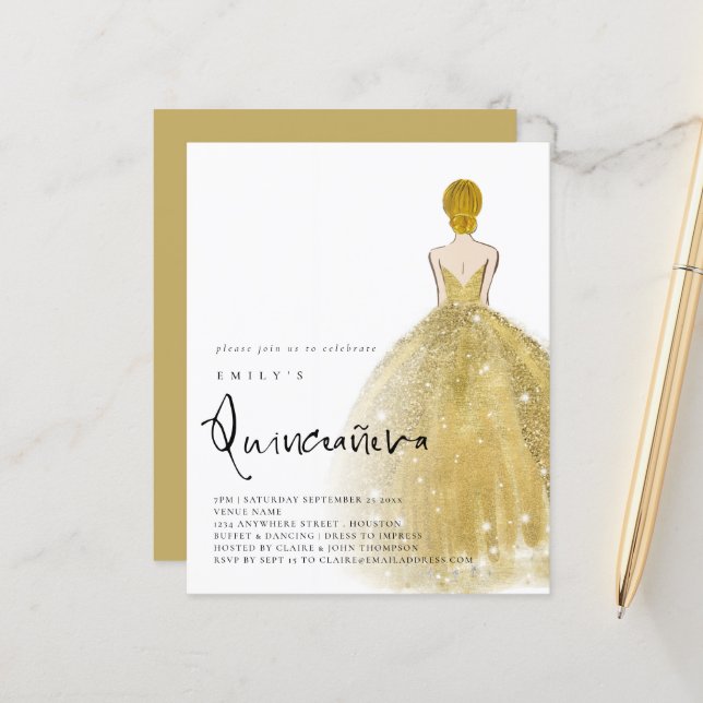 Dourada do orçamento, garota loira, QR Quinceañera (Frente/Verso In Situ)