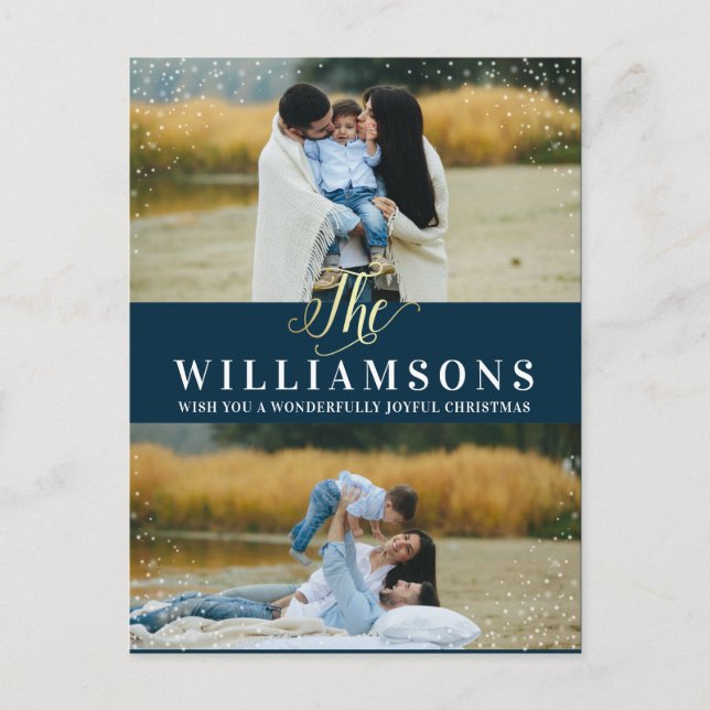 Dourada e neve | 2 Cartões de natal de Natal (Frente)