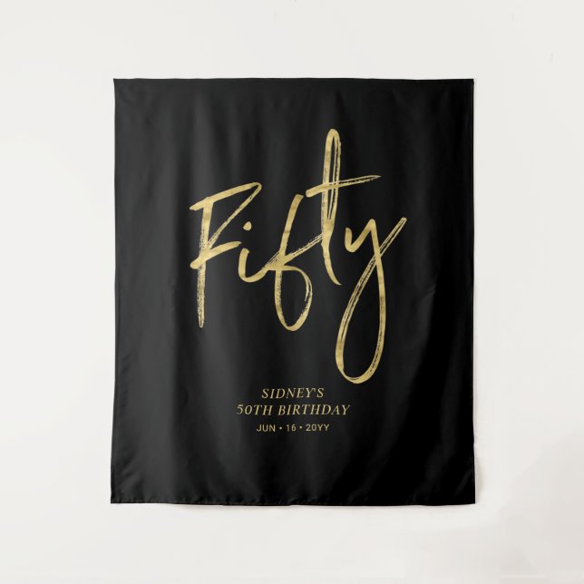 Dourada e preta 50ª Festa de aniversário Tapeçaria (Frente)