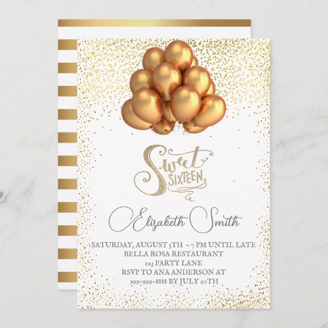 Dourada elegância, doce convite dezesseis (Frente/Verso)