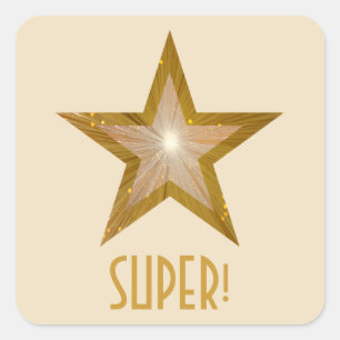 Dourada estrela 'SUPER!' adesivo quadrado creme