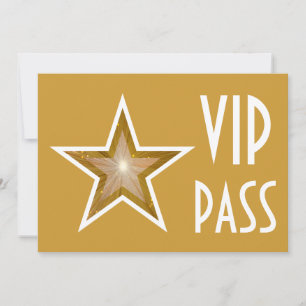 Dourada estrela 'VIP PASS' - convite - horizontal