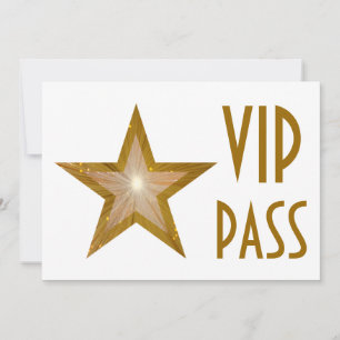 Dourada estrela 'VIP PASS' convite horizontal