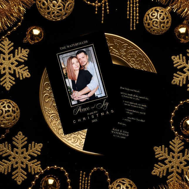 Dourada família de fotos de Natal simples e preto (Gold Black Minimalist Modern Christmas Photo Family Holiday Cards.)