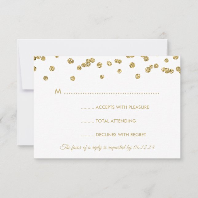 Dourada Faux Glitter Confetti White RSVP (Frente)