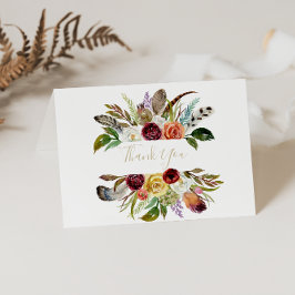 Dourada Feather Boho Dobrou Cartões de agradecimen