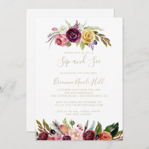 Dourada Feather Boho Sip Tropical e Veja Convite