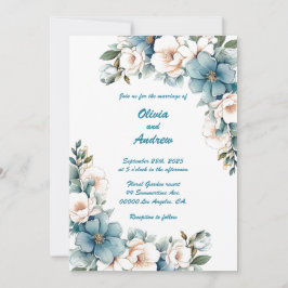 Dourada Flor Azul (Cor Traseira): Convite De Casam