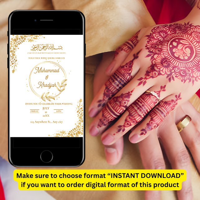 Dourada Flor Ornamentado Muçulmana Convite Nikah (Criador carregado)