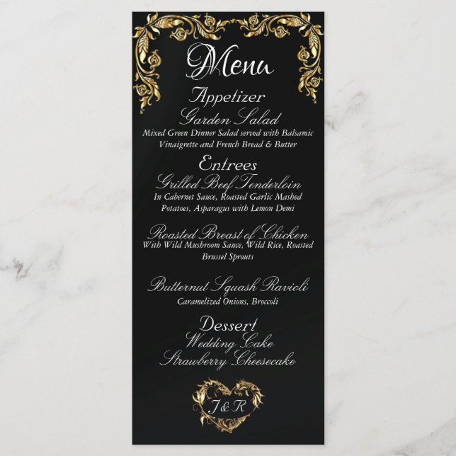 Dourada fronteira no Elegante Black Weding Menu (Frente)
