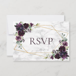 Dourada Geométrica Plum Purple Marble Weding RSVP