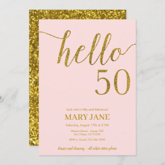 Dourada Glitter 50º Aniversário Alô 50 Convite