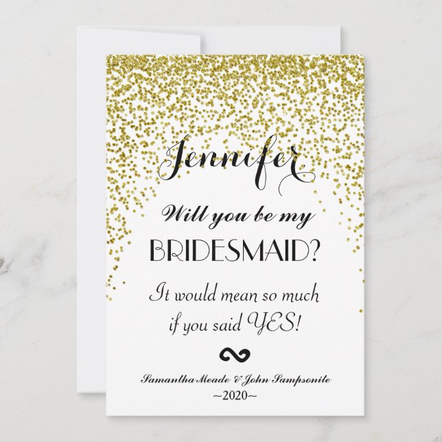 Dourada Glitter Confetti Bridesmaids Convites (Frente)