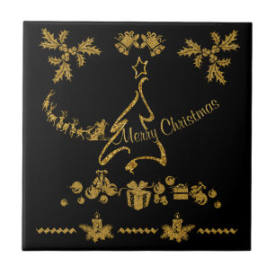 Dourada Glitter Feliz Natal, Papai Noel