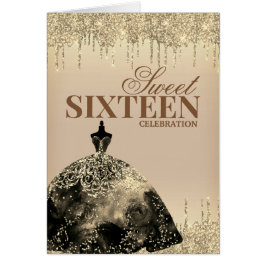 Dourada Glitter Marrom Doce 16 Convite de Aniversá