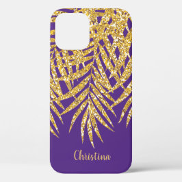 Dourada Glitter Palm Fronds Nome Purple Personaliz