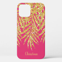 Dourada Glitter Palm Fronts Nome Rosa Personalizad