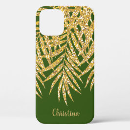 Dourada Glitter Palm Fronts Nome Verde Personaliza
