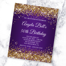 Dourada Glitter Royal Purple 50º Convite de Aniver