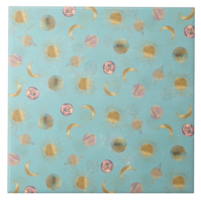 Dourada ilustração azul do espaço da Lua Sun (Frente)