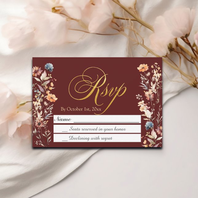 Dourada Letters Wildflower Wedding RSVP (Criador carregado)