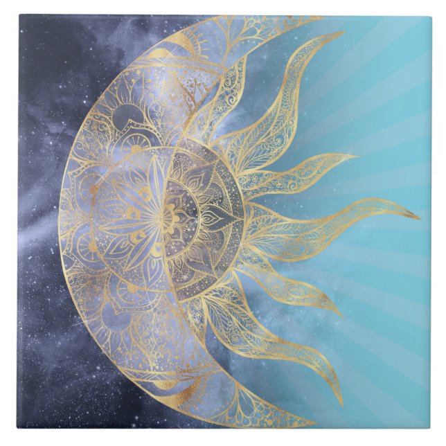 Dourada Lua Sun Mandala Celestial Design (Frente)