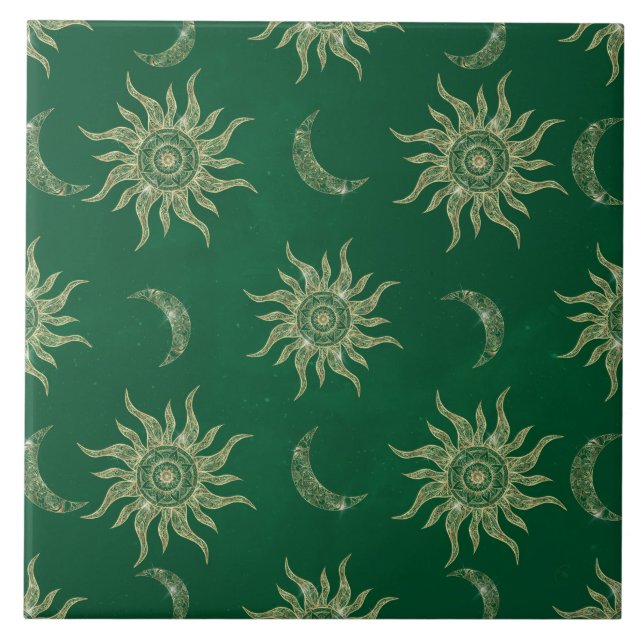 Dourada Lua Sun Mandala Padrão Verde (Frente)