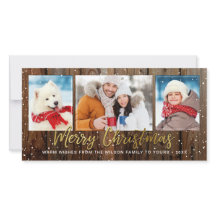 Dourada Madeira Rústica Cartões com fotos de Natal