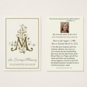 Dourada Marian Cross Virgin Mary Cartão Funeral de