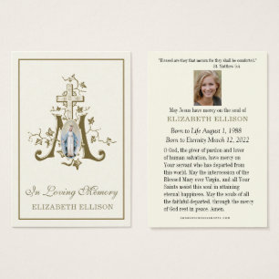 Dourada Marian Cross Virgin Mary Cartão Funeral de