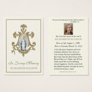 Dourada Marian Cross Virgin Mary Cartão Funeral de