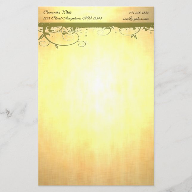 Dourada papelaria com espirais verdes (Frente)