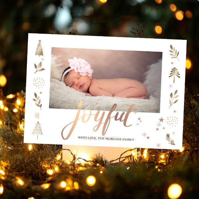 Dourada Pine Tree Stars Joyful Baby Photo (Criador carregado)