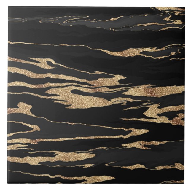 Dourada pintura de Abstrato de mármore preto (Frente)