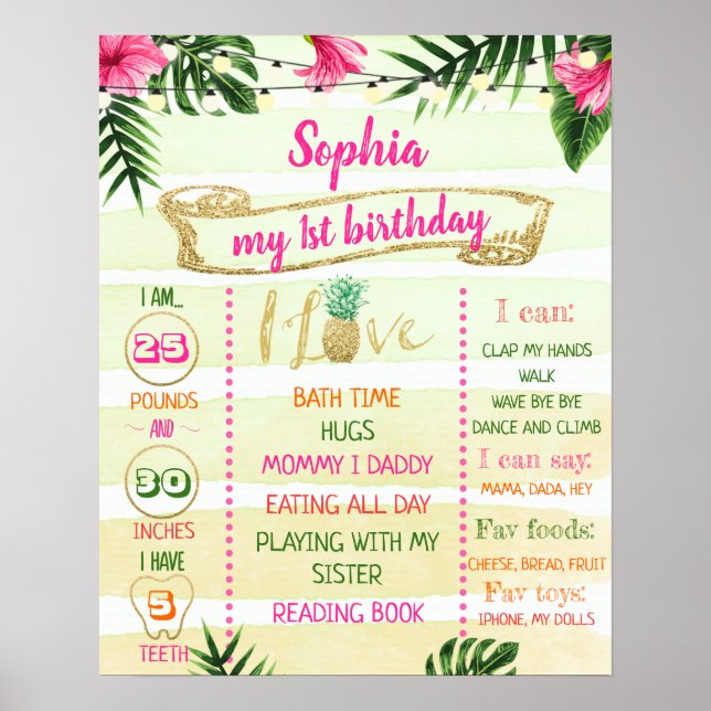 Dourada tropical Aloha Birthday Poster (Frente)
