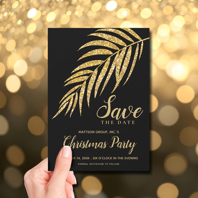 Dourada Tropical Glitter Palm Natal Salve a Data (Tropical Gold Glitter Palm Christmas Save the Date Cards)