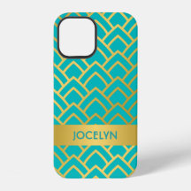 Dourada Turquesa Art Deco Geométrico Personalizado