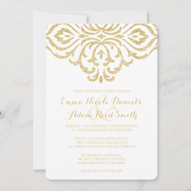 Dourada Vintage Glamor Elegance Convite (Frente)