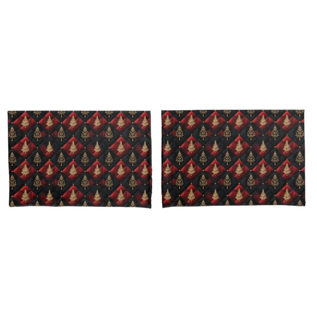 Douradas Árvores de Natal Pretas Vermelhas Quilada (Frente - conjunto)