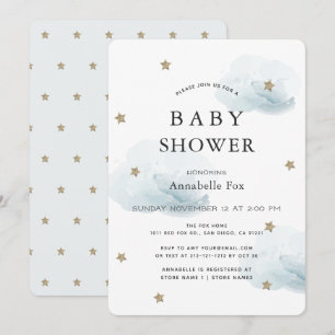 Douradas estrelas e nuvens fluffy Convite para Ch