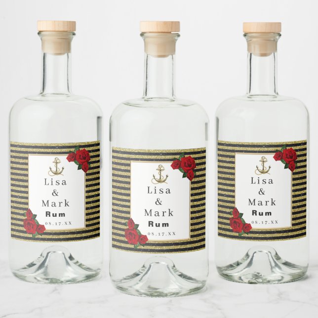 Douradas faixas de Âncora Náutica Negra (Garrafas)