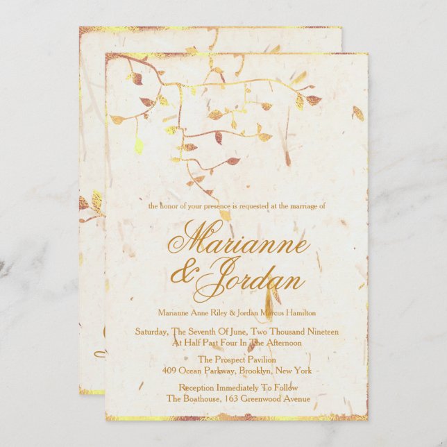 Douradas Folhas da Natureza, Convites de Casamento (Frente/Verso)