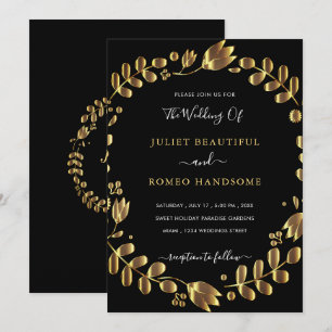 Douradas Folhas Tulips Wreath Black Casamento Conv